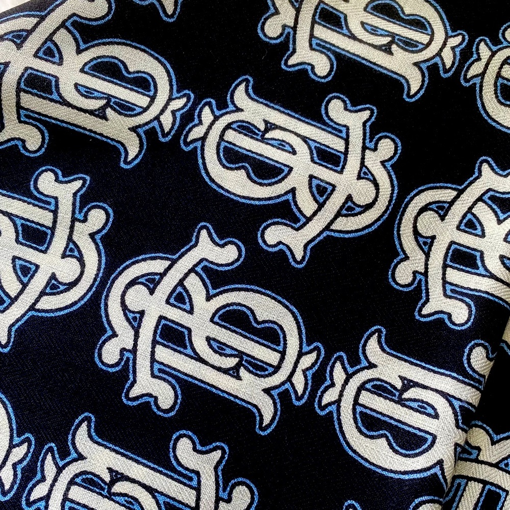 Tory Burch navy blue letters scarf, 54x54